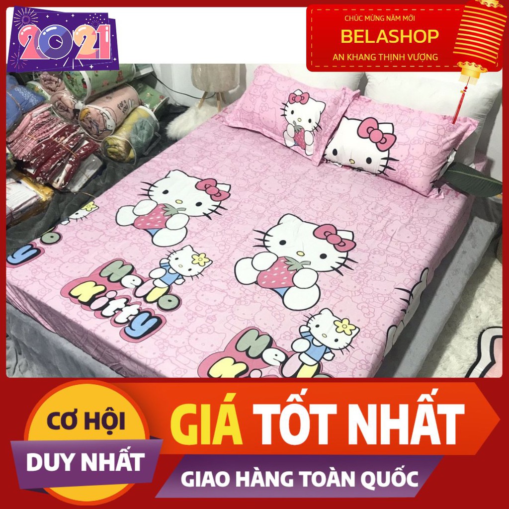 [Bộ ga gối 3 món]Bộ Ga Gối Cotton PoLy Hàn Quốc 1m2,1m4,1m5,1m6,1m8,hello kitty ôm dâu