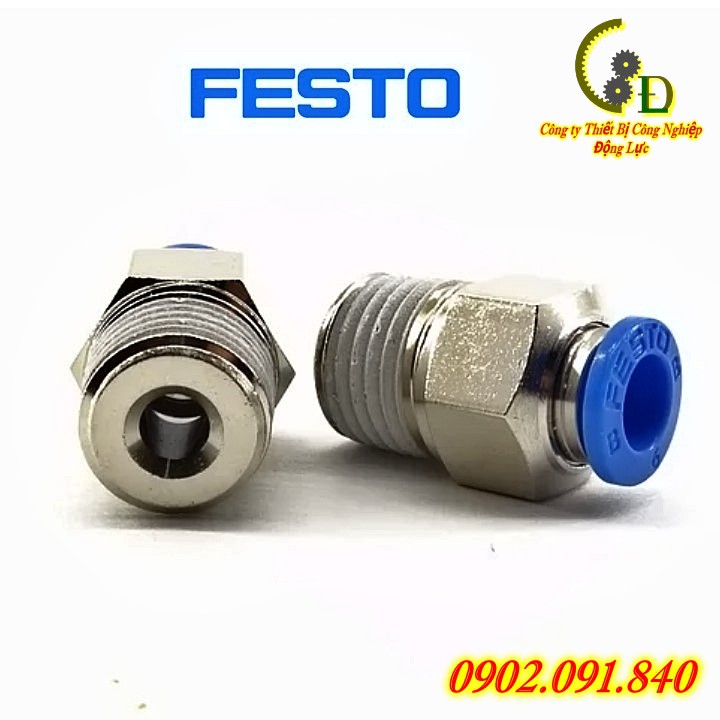 Khớp nối nhanh ren ngoài khí nén festo Đức ✴️Chính Hãng✴️ Đầu ( cút ) nối nhanh bằng đồng ống hơi phi QS-1/4-10