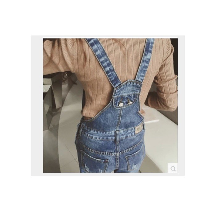 [TẶNG KÈM QUÀ_HÀNG XỊN] Quần yếm jean dài rách ít, vải mềm không co dãn, ống đứng chuẩn hàng Quảng Châu YD13