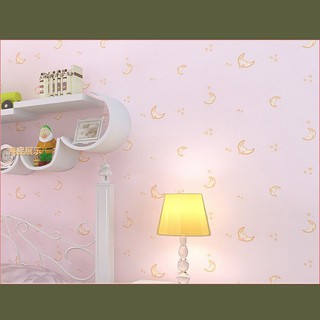 1 cuộn dài 5m ngang 53cm giấy dán tường trăng sao hồng, có họa tiết nổi 3D, có keo sẵn