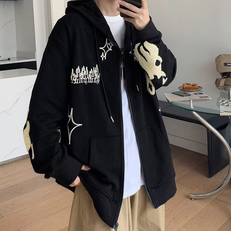áo Hoodie Nam Nữ Form RộNg Áo Hoodie Phối Khóa Kéo In Họa Tiết Đơn Giản Phong Cách Hàn Quốc Cho Nam áo Hoodie Nam Đẹp