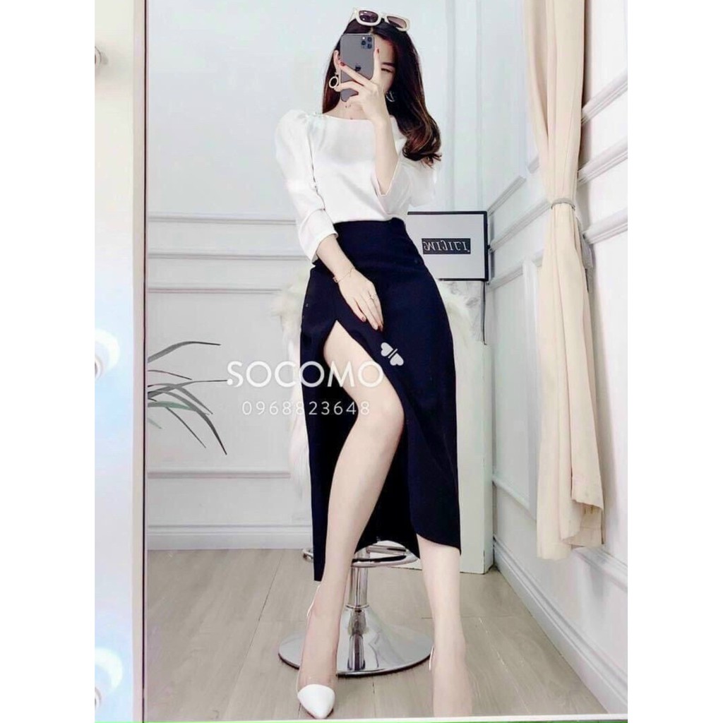 SET CHÂN VÁY XÒE XẺ TÀ PHỐI ÁO VOAN NỮ THANH LỊCH QC