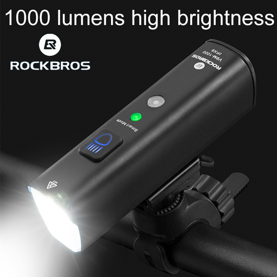 Đèn pha Rockbros bóng LED chống nước mưa có thể sạc đầu cắm USB 4000mAh bằng nhôm siêu nhẹ gắn xe đạp leo núi