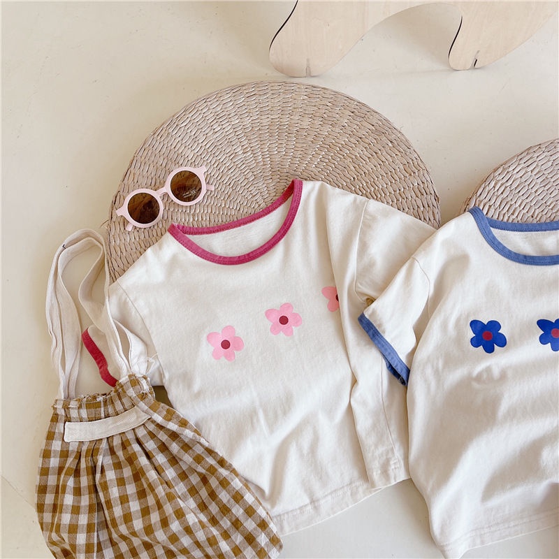 Áo Thun Cotton Tay Ngắn Cổ Tròn In Họa Tiết Hoa Đơn Giản Thời Trang Mùa Hè Hàn Quốc Mới