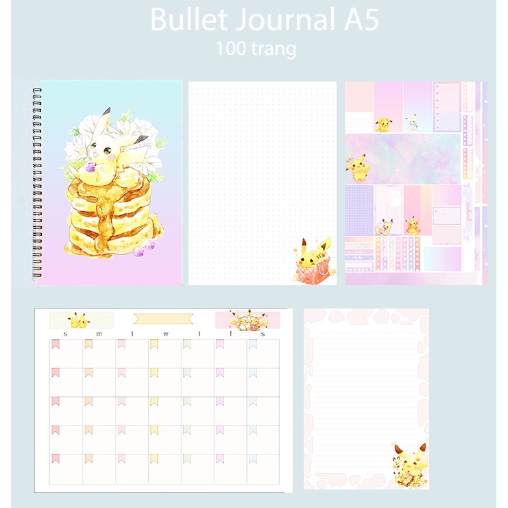 Sổ bullet journal chuột vàng SBJ14 A5 100 trang 160gsm chấm kẻ ngang  in màu monthly planner  Sổ tay vẽ chì Sketchbook