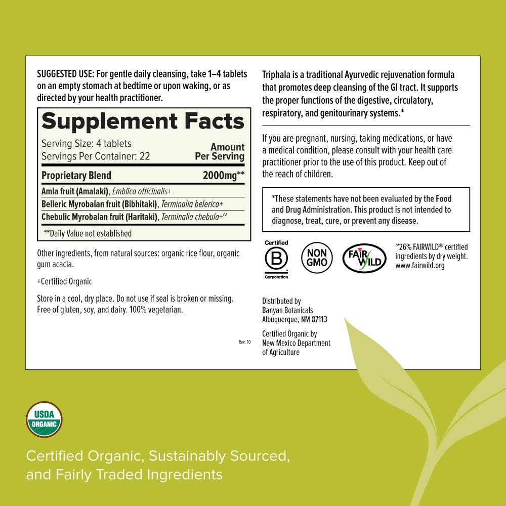 Viên Triphala giải độc và trẻ hoá cơ thể Banyan Organic Triphala 180 viên