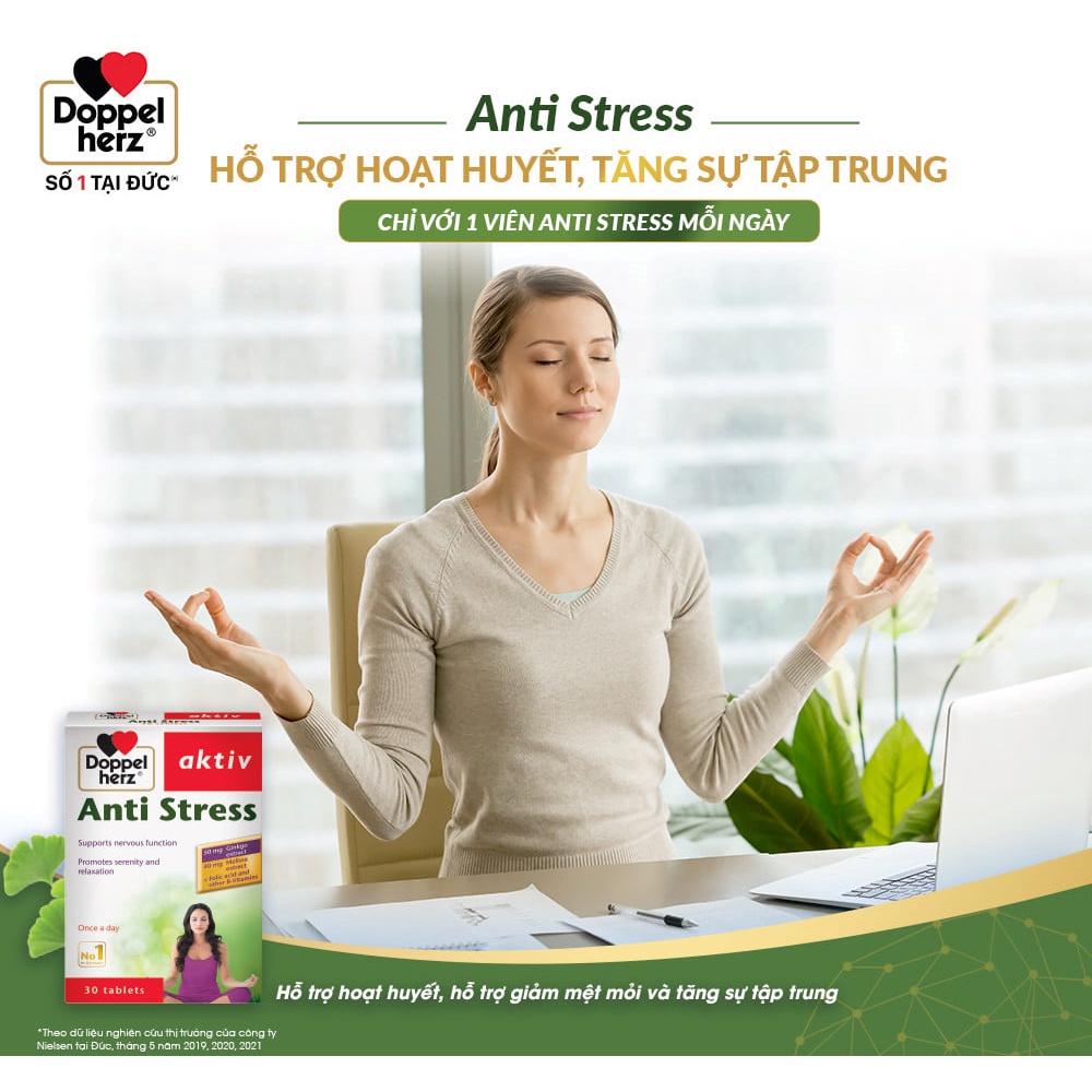 Viên Uống Giảm Stress Doppelherz Aktiv Anti Stress Giúp Giảm Mệt Mỏi, Căng Thẳng &amp; Tăng Cường Sự Tập Trung (Hộp 30 viên)