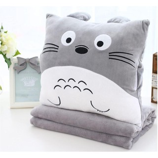 [MỚI]Bộ chăn gối văn phòng 3 in 1 Totoro vuông màu xám