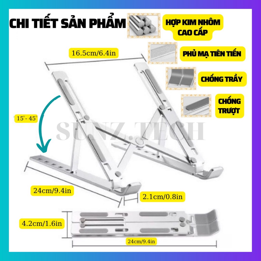 Giá đỡ laptop, macbook, ipad N3 bằng NHÔM CAO CẤP, kệ đỡ máy tính tản nhiệt, gấp gọn, chịu lực siêu tốt