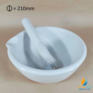 Cối chày sứ nghiền mẫu chất phòng thí nghiệm, đường kính 21cm