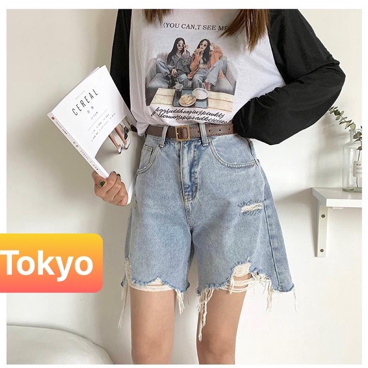 QUẦN SOT SHORT NỮ JEAN NGỐ LỬNG XANH RÁCH LƯNG CAO NÂNG MÔNG NHẬT BẢN XINH XẮN DỄ THƯƠNG- TOKYO FASHION