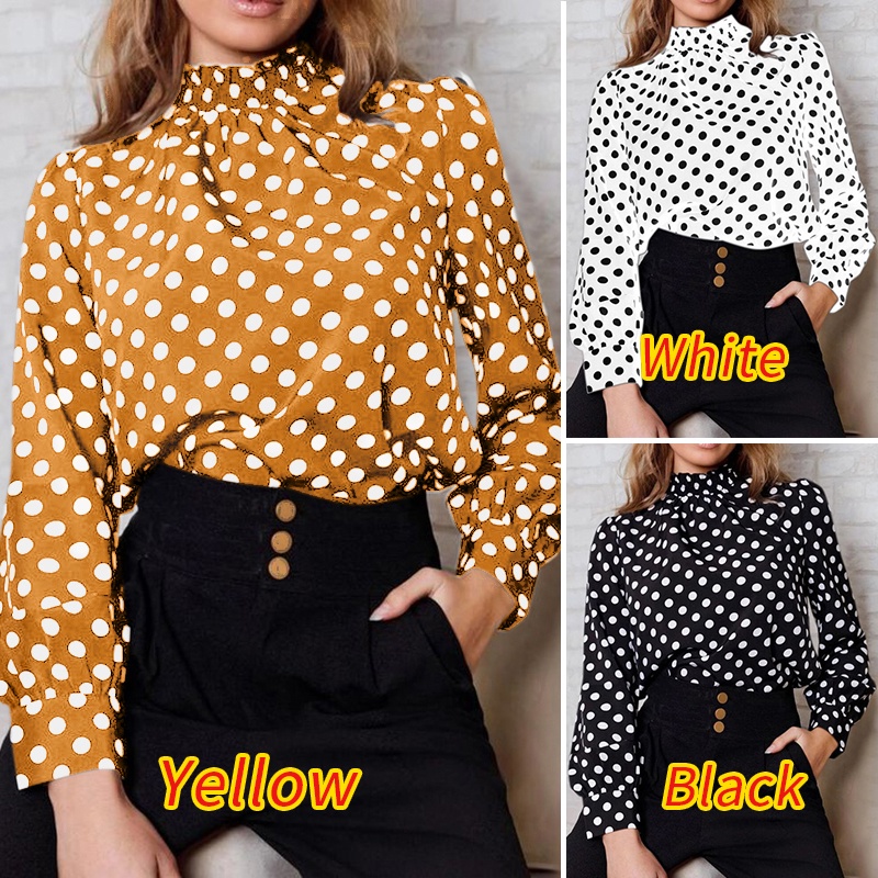 Áo sơ mi Zanzea chấm bi cổ đứng tay dài thời trang cho nữ