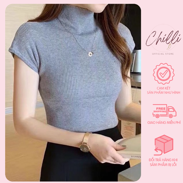 Áo len tăm cao cổ cộc tay sang trọng P084