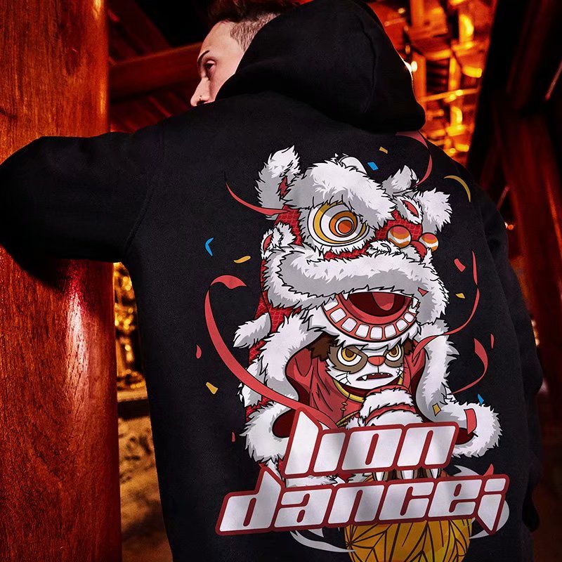 Áo hoodie in hình sư tử thời trang thu đông size lớn M-8Xl cho nam