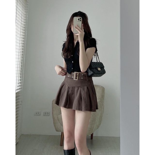 [NEW]CHÂN VÁY KAKI JEANS KÈM ĐAI XẾP LI CÓ LÓT QUẦN HÀNG QUẢNG CHÂU