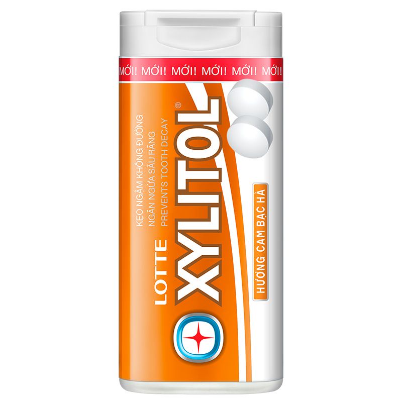 Kẹo Ngậm Không Đường Lotte Xylitol Hương Cam Bạc Hà Hộp 20.88G