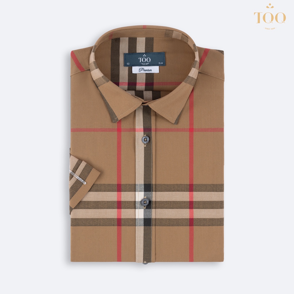 Áo sơ mi nam ngắn tay TQQ K504CSC kẻ vàng thời thượng dáng Slimfit chất liệu mềm mịn