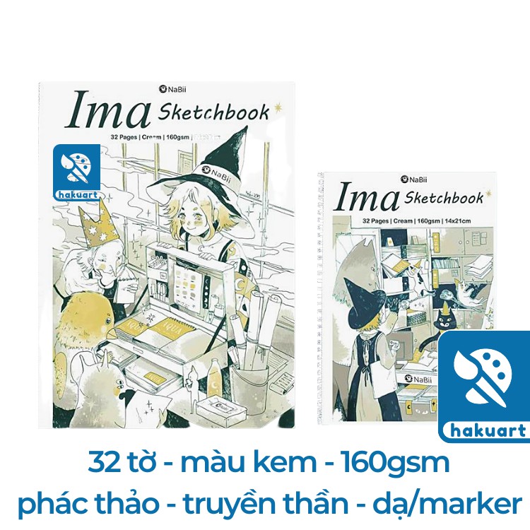 Sổ Vẽ Chì Phác Thảo Nabii Ima Sketchbook 160gsm Khổ A4, A5 Gáy Lò Xo (giấy ngà mịn) - Họa Cụ Hakuart