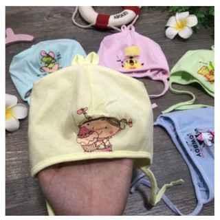 Mũ sơ sinh "CÓ DÂY BUỘC CĐỠ BỊ BAY MŨ" cho bé từ 0- 3.5 tháng