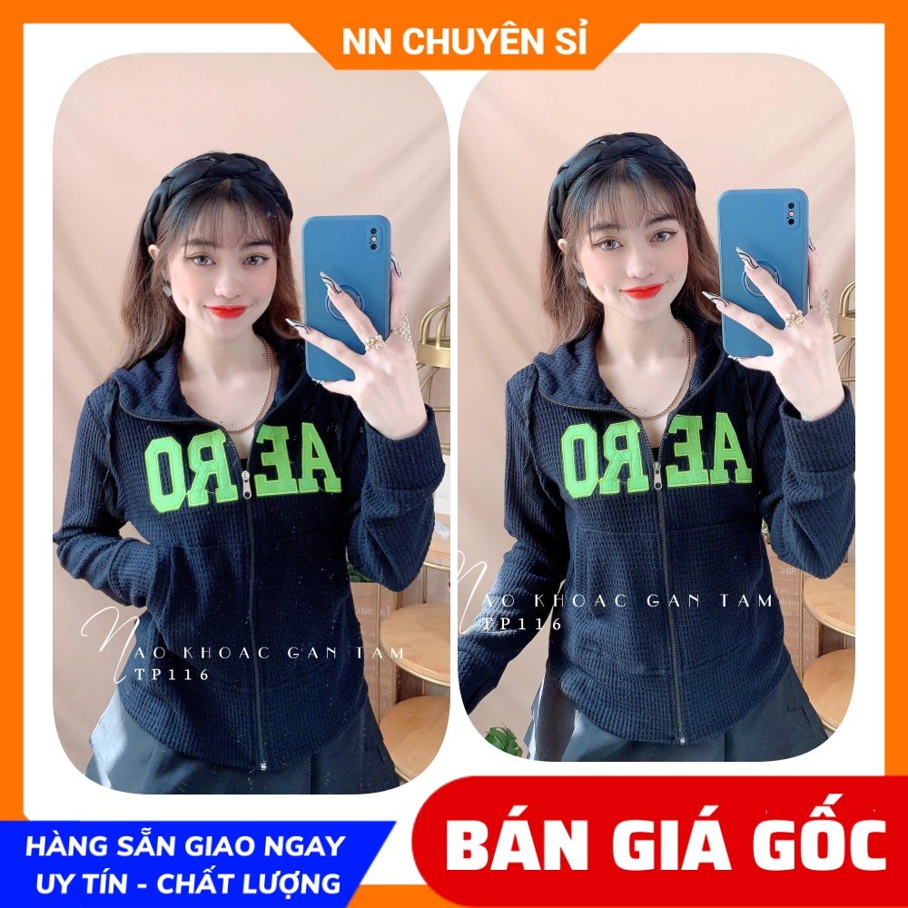 Áo khoác chống nắng có nón cho nữ chất thun gân tăm mềm co giãn lên phom ôm dáng thêu chữ dễ thương TP116