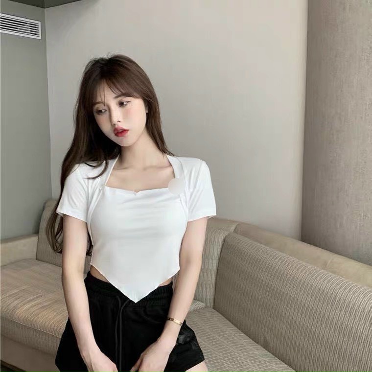 Áo Croptop Vạt Nhọn Cổ Vuông Tay Ngắn Kiểu Basic A5270