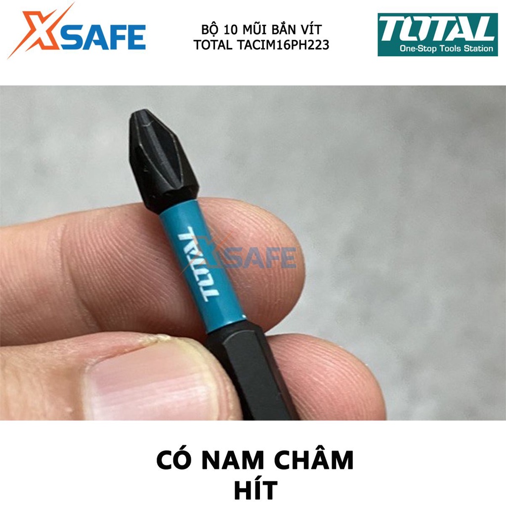 Bộ mũi bắt vít có từ TOTAL TACIM16PH223 | bộ 10 mũi siết vít PH2x50mm thép công nghiệp S2 tháo, siết vít nhanh chóng hơn