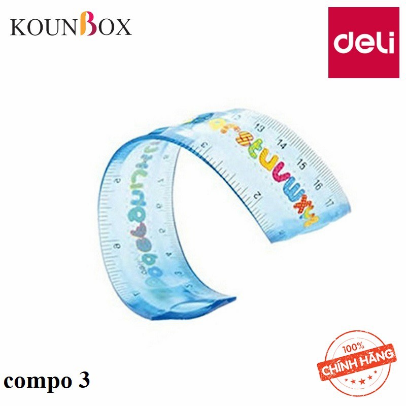 Combo 24 Thước kẻ nhựa dẻo hình kí tự Deli Printed Ecopvc Flexible Ruler 20cm 38014 – 30 cm 38015