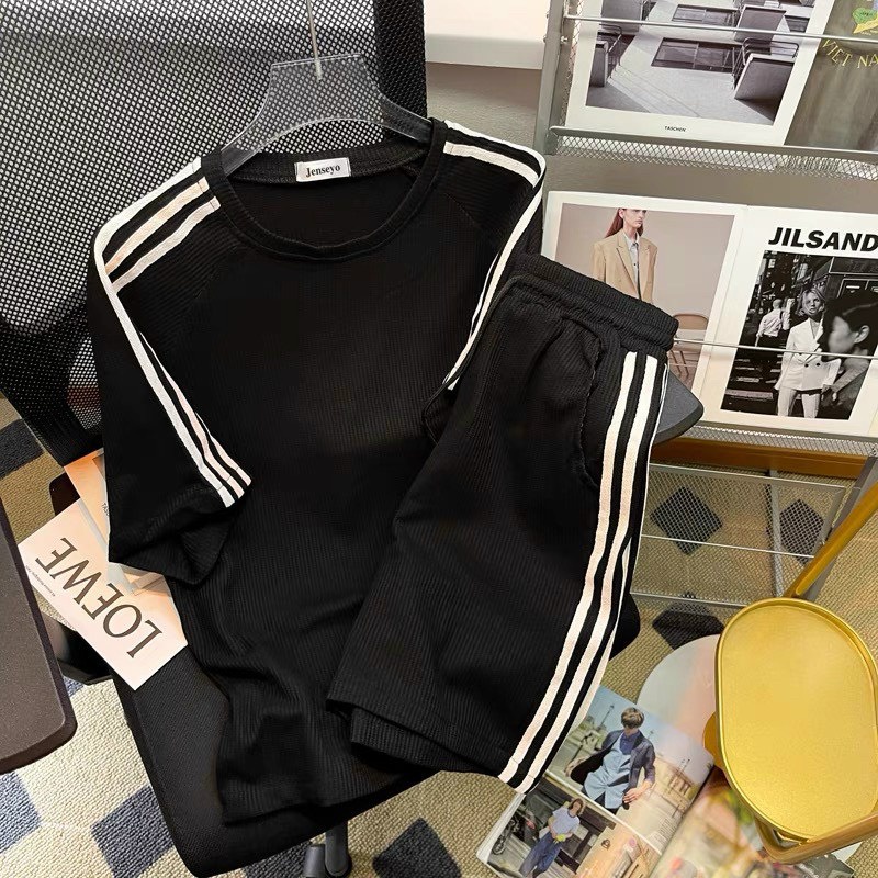 Bộ thể thao nam nữ ba sọc form rộng  Set đồ nam nữ unisex kiểu dáng Hàn Quốc áo cộc quần short đùi Freeship Sale