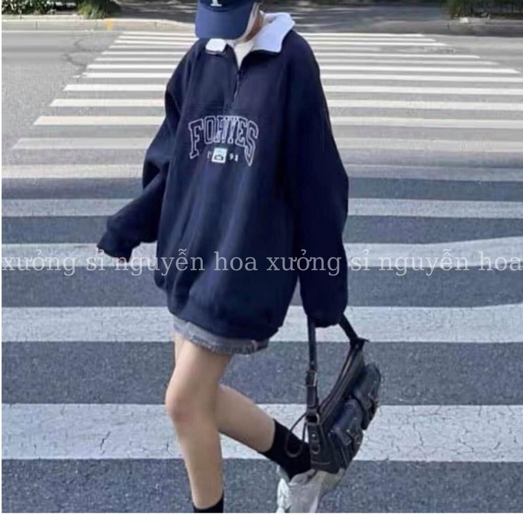 Áo nỉ unisex, áo nỉ khóa cổ in chữ FORUYFS form rộng unisex nam nữ mặc được (kèm video/ảnh thật) Xưởng Sỉ Nguyễn Hoa