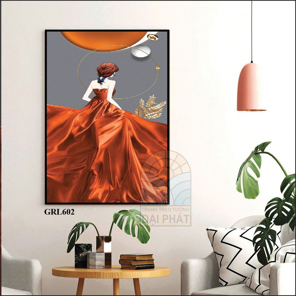 Tranh tráng gương cô gái phù hợp treo spa thẩm mỹ viện