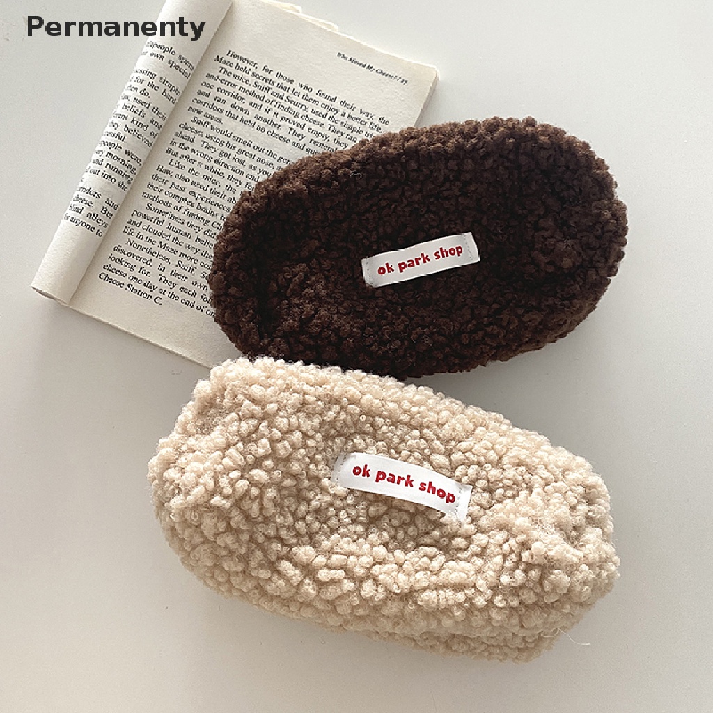 Túi Đựng Bút Bằng Vải Cashmere Phối Lông Có Dây Kéo Nhiều Màu