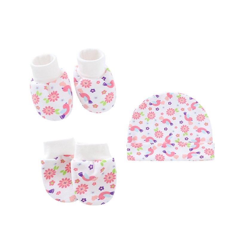 Combo mũ đội đầu và set bao tay chân cho bé sơ sinh