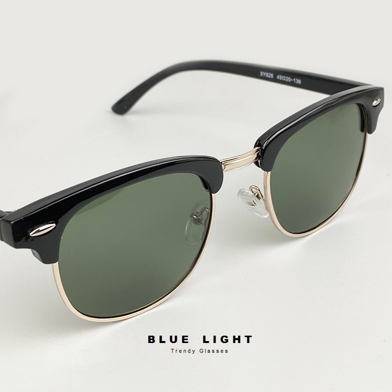 Kính Râm, Kính Mát Nam Nữ Mắt Tròn Clubmaster Vintage Dáng Nhỏ, Mắt Xanh Rêu, Chống Tia UV - BLUE LIGHT
