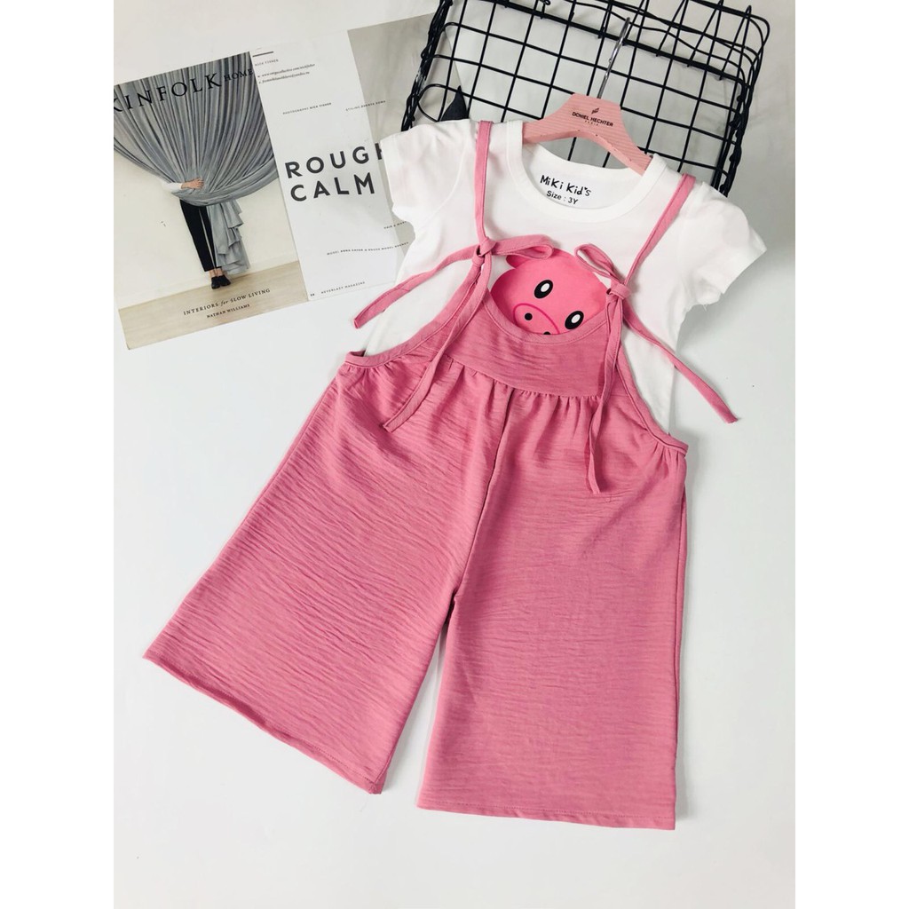 Set Jum Bé Gái Jumpsuit đũi kèm áo thun/ set áo liền quần cho bé yêu năng động