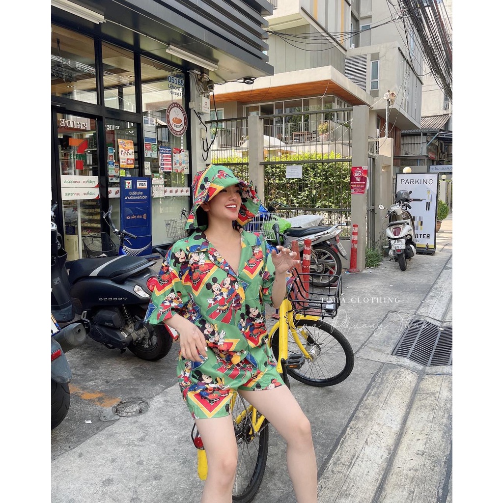 Set Bộ Sơ Mi Hoạt Hình Kèm Nón