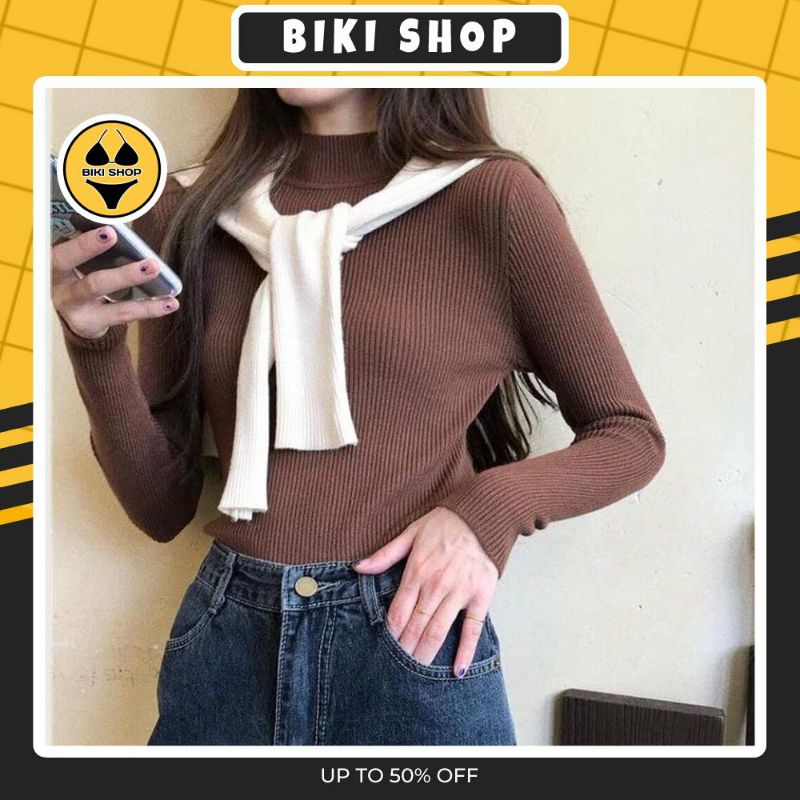 Áo len tăm nữ cổ 3 phân, Áo len nữ chất mịn cực xinh