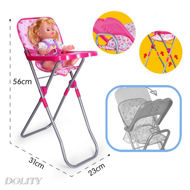 [DOLITY]1X Nursery Room Furniture Decor - ABS Baby Doll High Chair Kid Pretend Play Toy