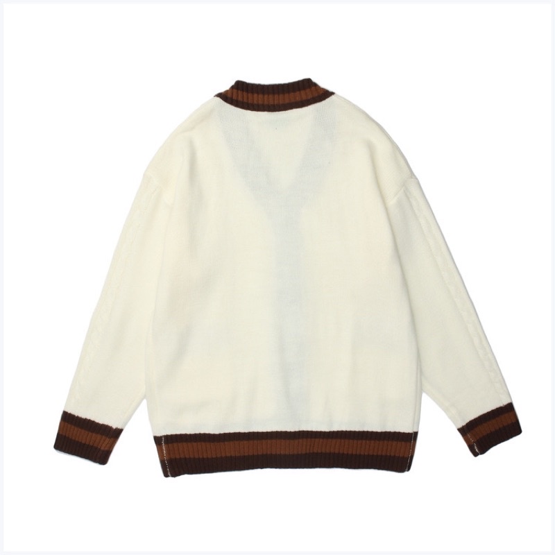 Áo khoác Cardigan dệt kim dài tay cổ chữ V có ren màu đơn giản áo len nam và nữ áo len rộng rãi và giản dị