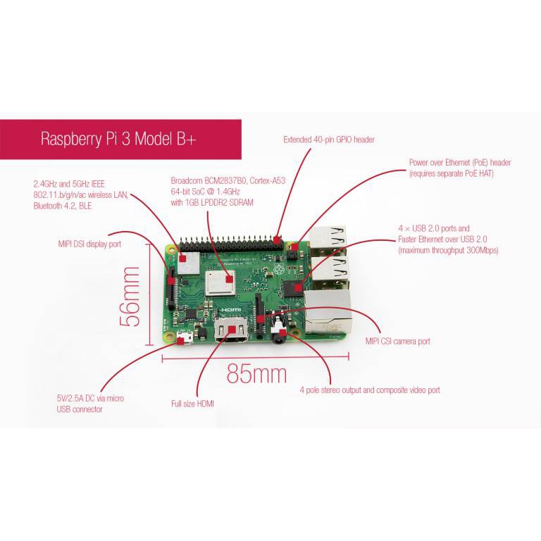 Máy tính mini Raspberry Pi 3 Model B+ Cpu 1.4Ghz Ram 1Gb Lan gigabit wifi bluetooth tặng thẻ 8Gb