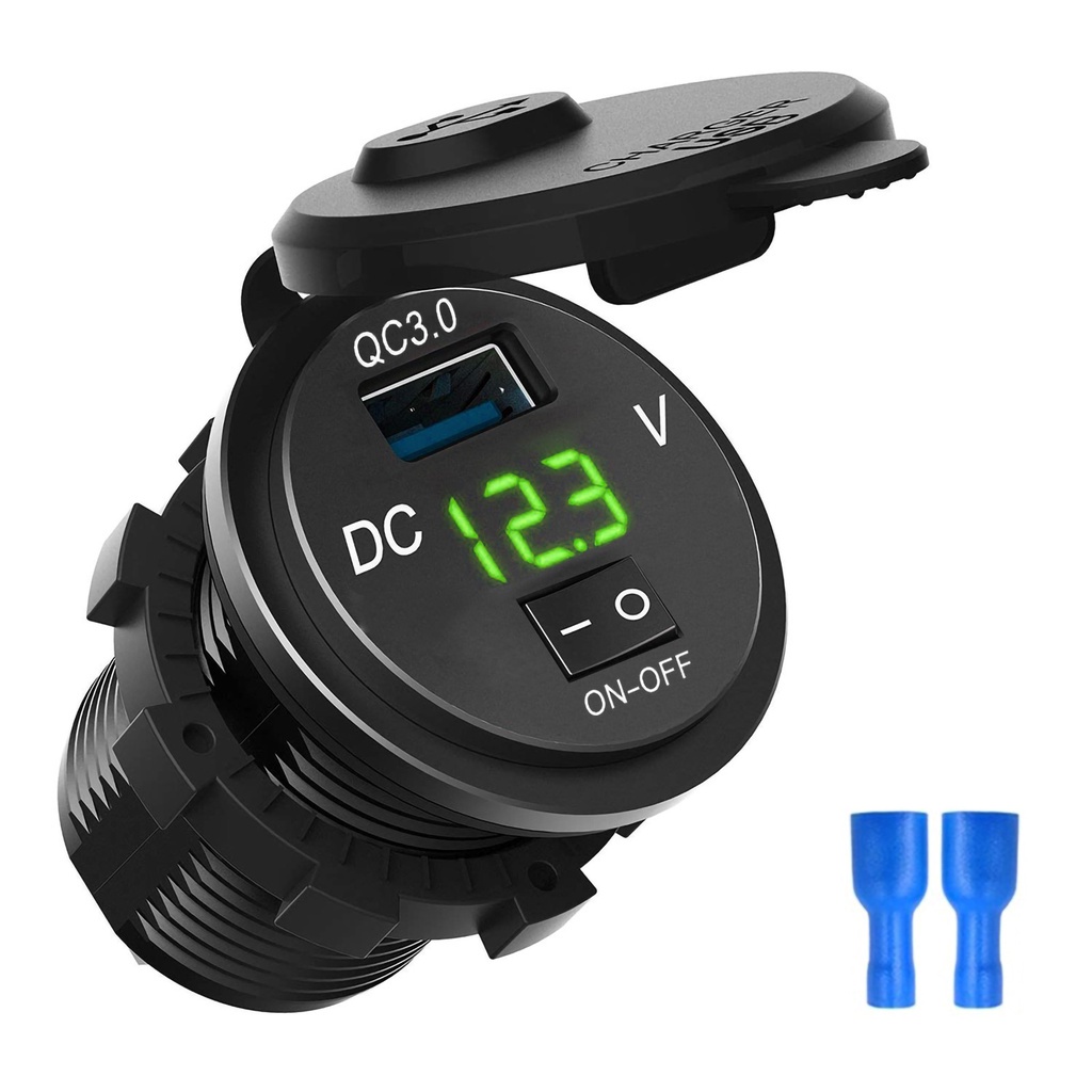 Cục Sạc Điện Thoại Nhanh QC 3.0 18W 12V Cổng USB Có Công Tắc Bật / Tắt Có Đèn LED Thông Dụng Cho Xe Hơi / Xe Máy / Tàu Thuyề