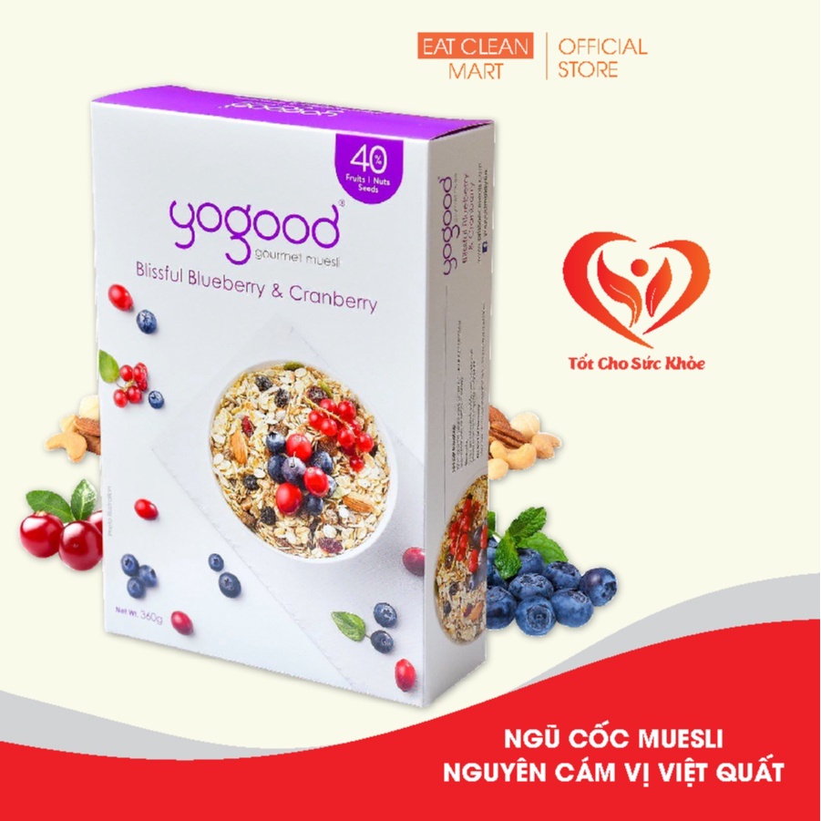 Ngũ cốc Muesli nguyên cám vị việt quất - Yogood Blissful Blueberry &amp; Cranberry - Hộp 360g