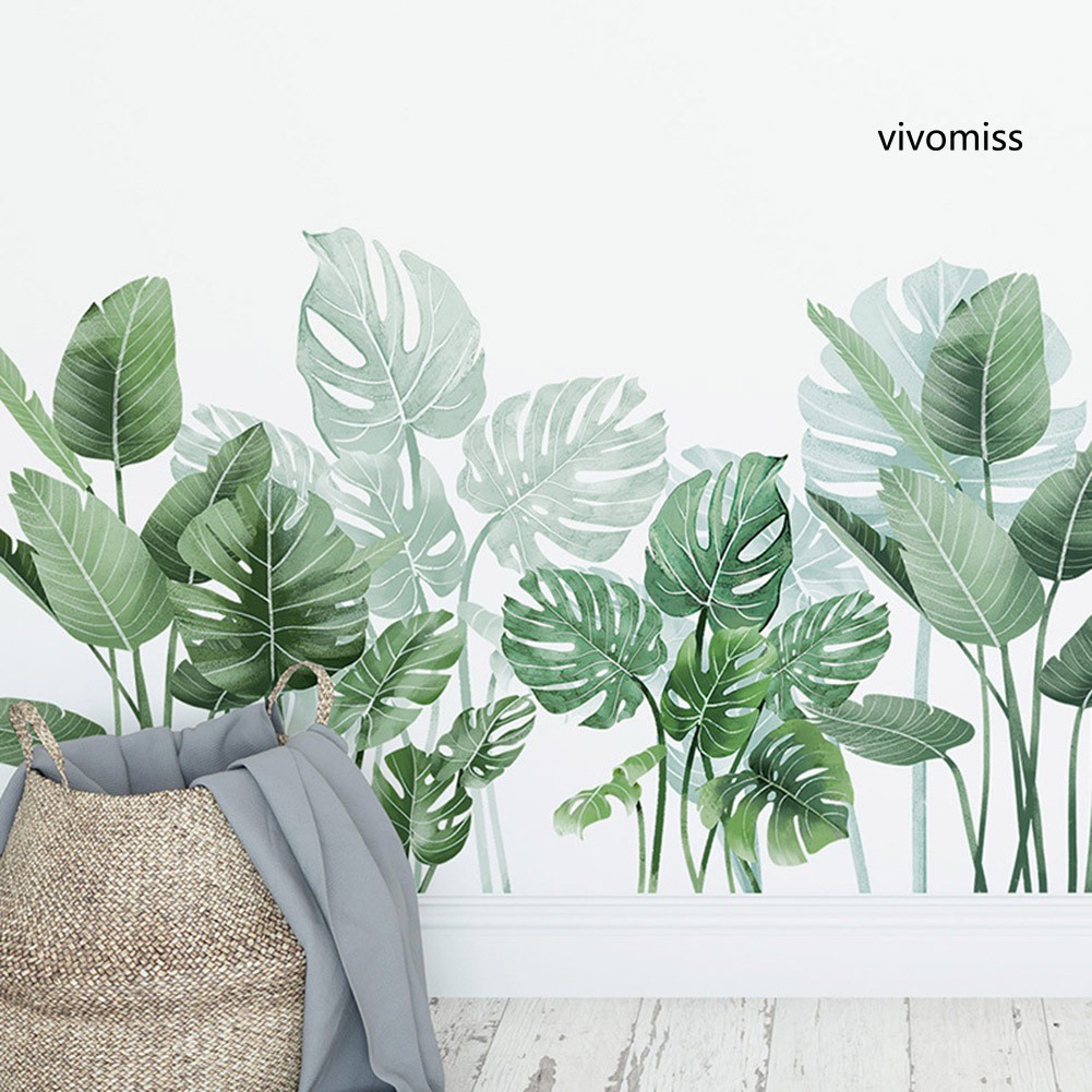Miếng Dán Tường Trang Trí Phòng Khách Hình Lá Monstera DIY