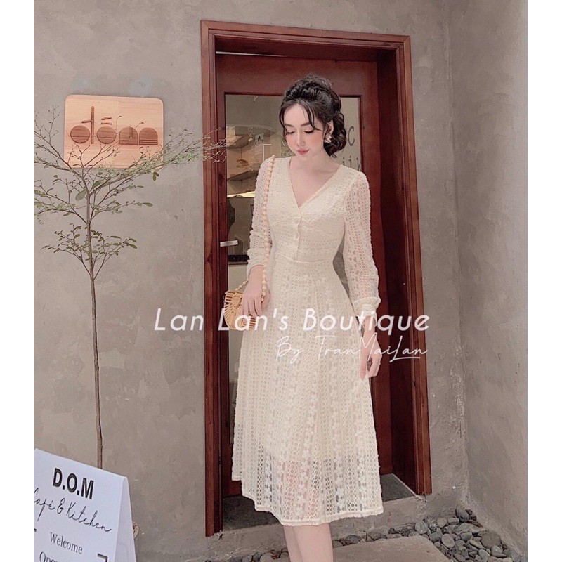 váy ren thiết kế cao cấp cổ V viền ren VRS012142 | BigBuy360 - bigbuy360.vn