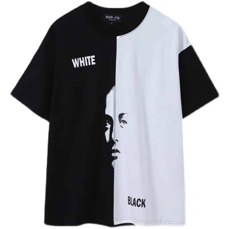Áo thun unisex nam nữ phối 2 màu trắng đen B&amp;W dáng unisex form rộng tee phông tay lỡ basic oversize streetwear