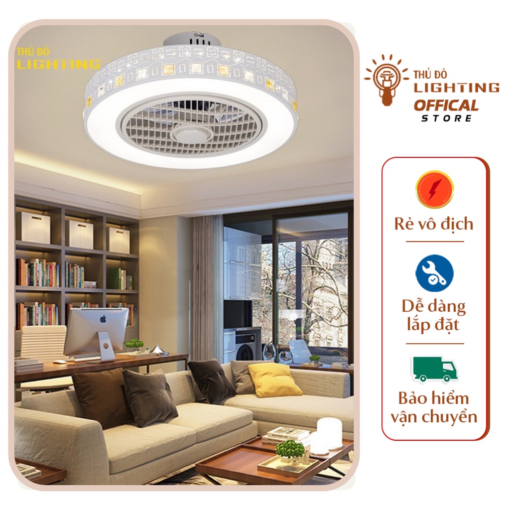 Quạt có đèn led Phòng Khách THỦ ĐÔ LIGHTING 3 Cấp Độ Gió có 3 Chế Độ Sáng Điều Chỉnh Tăng chỉnh ánh sáng từ xa