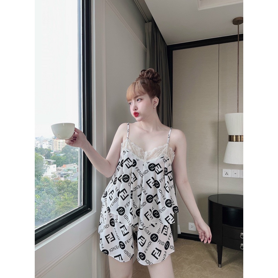 Đồ ngủ sexy nữ  đồ bộ mặc nhà 2 dây quần đùi lụa mango cao cấp mát nhẹ thoái mái