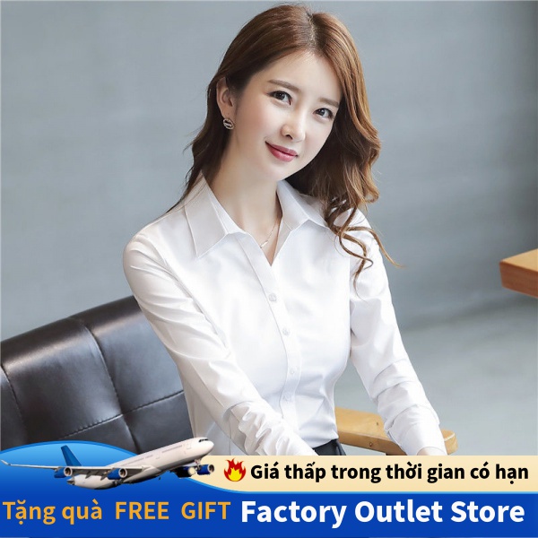 Mới Màu Đen Áo Sơ Mi Trắng Nữ Hàn Quốc Ôm Dài Tay Dụng Cụ Áo Bảo Hộ Lao Động Chuyên Nghiệp Phù Hợp Với Áo Sơ Mi