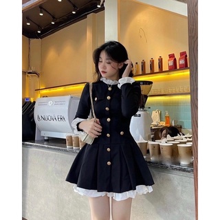 Đầm cổ tàu bèo 2 hàng khuy