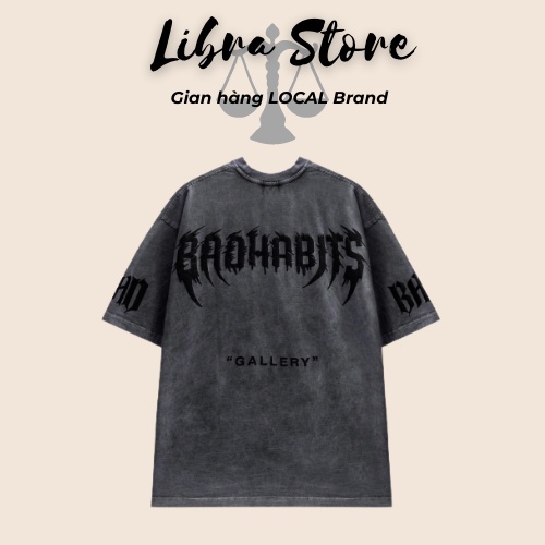 Áo thun BAD HABITS Wash LABEL xám nam nữ , tee local brand bad habits rabbit hồng tay lỡ full tag unisex LibraStore