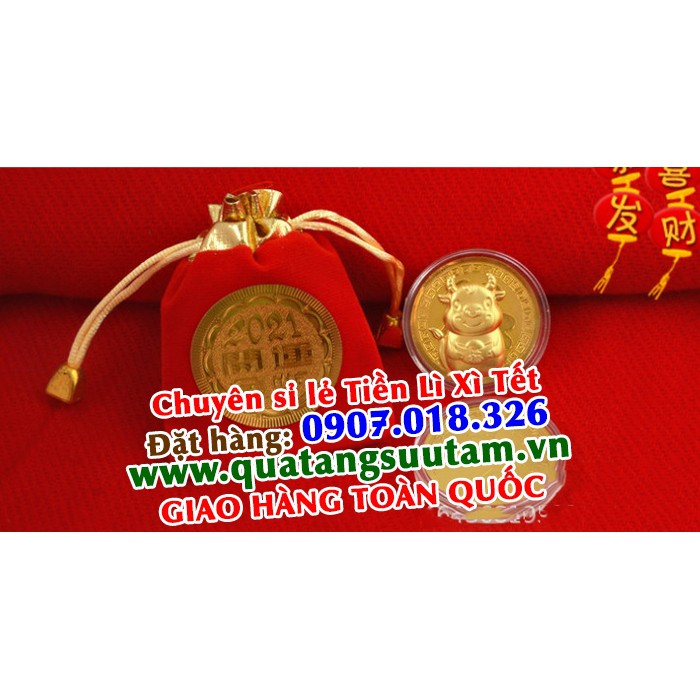 (CHUYÊN SỈ) ĐỒNG XU TRÂU MẠ VÀNG KÈM TÚI GẤM ĐỎ MAY MẮN (GIÁ RẺ) | BigBuy360 - bigbuy360.vn